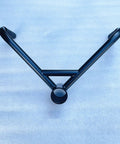 V Bar Attachment Handle For Rowing And Deadlifts on blue surface, made of heavy-duty black steel, double grip row handle for home gym use.