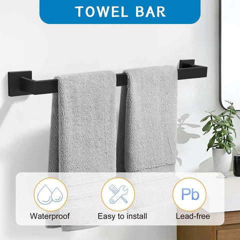 Matte Black 5 Piece Bathroom Hardware Set With Wall Mounted Towel Bar Towel Holder And Towel Racks Kit SUS304 Stainless Steel Rustproof Fixtures For Ultra Durable Bath Organization 23.6 Inch