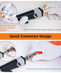 Rock Solid Multi Angle Industrial Air Belt Sander quick connector design with air hose and gloves for professional use.