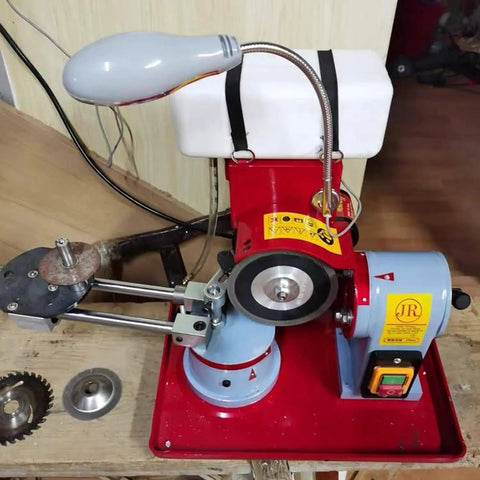 Boss Grade Circular Saw Blade Sharpener, 550W Electric Grinder with adjustable holder and light for precision resharpening.