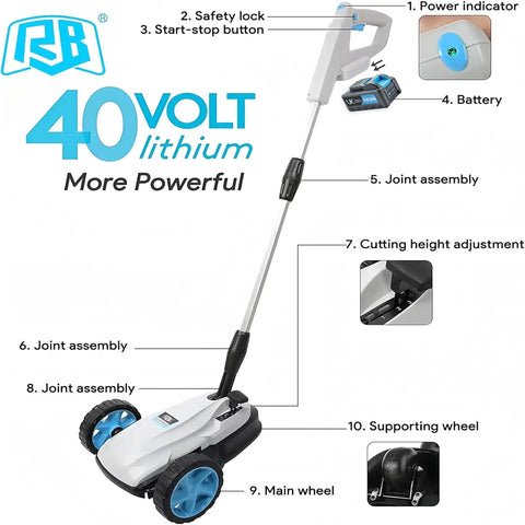 40V 9 Inch Cordless Lawn Mower With Battery And Charger For Small Yards Ultra Lightweight And Compact Brushless Motor For Low Maintenance Mulching Easy Start No Fuss For Small Lawns Up To 540 Sq Ft, 40V lithium battery mower