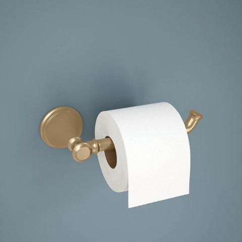 Champagne Bronze Single Post Toilet Paper Holder Wall Mount From Cassidy Collection, No-Fuss Easy Install on light blue wall