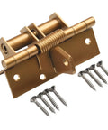 Bronze door hinge with screws, detailed view, not the Self-Closing Door Hinge With 90-Degree Hold Open, Spring Loaded Interior Hinge.