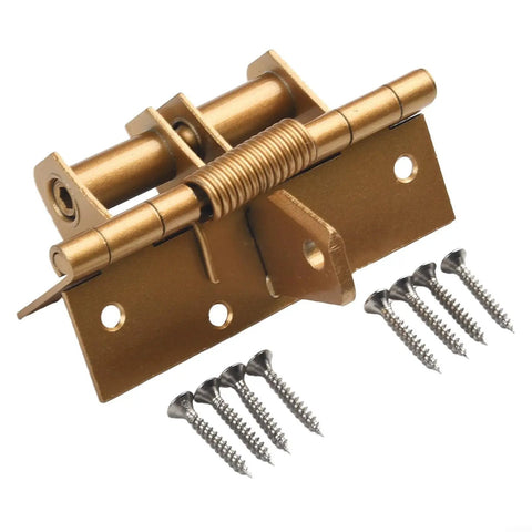Bronze door hinge with screws, detailed view, not the Self-Closing Door Hinge With 90-Degree Hold Open, Spring Loaded Interior Hinge.