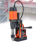 Powerful 110V Portable Magnetic Drill Machine MD-60 With Dual Cooling Vents for precision steel drilling on construction site.