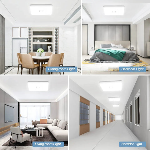 Two Pack Square LED Flush Mount Ceiling Light 24W 2050LM 5000K Daylight Ceiling Fixture IP44 Waterproof for room settings