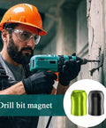 Electrician using a drill alongside Magnetic Screwdriver Bit Holder With Aluminum Alloy Body Demagnetizer Accessory for quick tool retention.