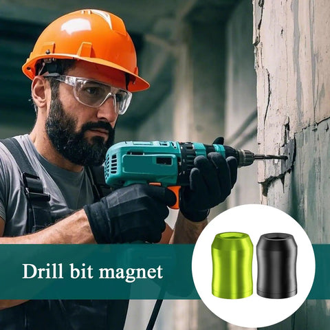Electrician using a drill alongside Magnetic Screwdriver Bit Holder With Aluminum Alloy Body Demagnetizer Accessory for quick tool retention.