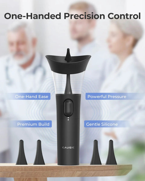 Effortless Ear Wax Cleaner With One Hand Operation, Adjustable Water Flow, Soft Silicone Tip, black device with interchangeable tips