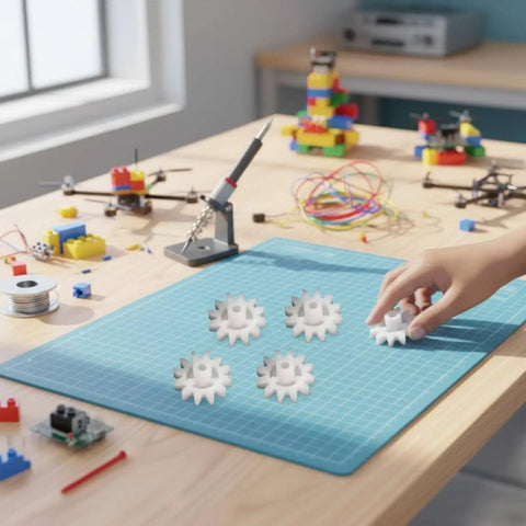 Kids DIY Gear Kit For Hands On Precision Engineering Small Gear Drive Wheel Cog With 2mm Bore 10 Teeth Regular Size Ideal STEM Projects Educational Toys And Tiny Mechanical Prototypes on a craft mat