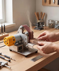 Fafeicy 3 In 1 Mini Belt Sander With Adjustable Speed Electric Bench Grinder For Metal Wood And Jewelry Polishing Station in workshop.