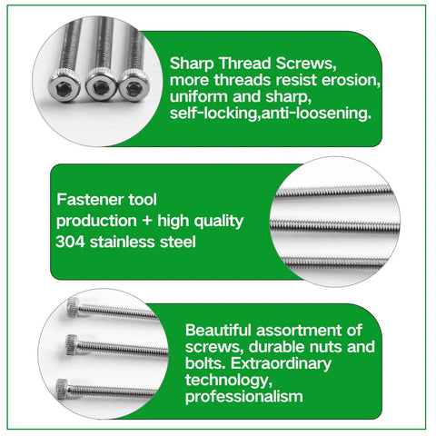 M3 Hex Socket Head Cap Screws Assortment Kit 480 Pcs Metric Machine Thread Fasteners Nuts Washers Wrench Key 304 Stainless Steel Real Deal Gear For Pros And Geeks Seeking Quality Tools To Finish Builds Smooth Like A Boss Each Time. 304 stainless steel socket cap screws