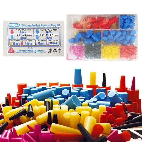Ugrandf 300 Pcs High Temp Silicone Tapered Masking Plugs Kit For Powder Coating And Painting Seals Like A Champ Without Melting Or Deforming, assorted sizes