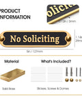 No Soliciting Sign 5 Inch Brushed Matte Brass Finish With Hidden Screws And Nanotape Adhesive Classy Front Door Wall Decor