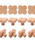 Top Shelf Four Leaf Wooden Drawer Knobs Pack Of Twelve Heavy Duty Natural Beech Wood Cabinet Pulls With Screws Sweet Quick Swap DIY Kitchen Furniture Hardware Solid Build Real Deal - Set of 12 beech wood clover knobs in various angles.