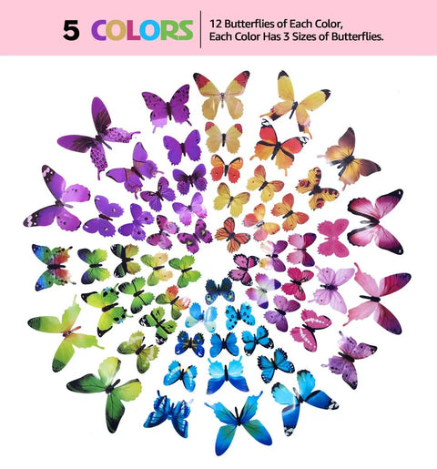 Butterfly Wall Decals Set 80 Pcs 3D Removable Mural Stickers For Home Living Room And Bedroom Decor Mixed Styles Colorful Display