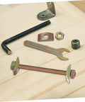Professional Grade Furniture Connector Bolts 12 Pack Flat Head Wood Joiner Kit For Countertop Setup And Laminate Mounting tools on wood surface.