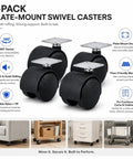 Four Pack Plate Mount Swivel Casters 360 Degree Wheels For Cabinets Carts Storage Racks And Small Furniture Durable PP Wheel Set