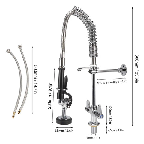 Maqulae Commercial Kitchen Faucet, G1/2 Thread Pull Down Sprayer with 360, large chrome sink faucet with flexible hose.