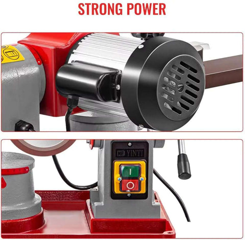 Rock Solid Circular Saw Blade Sharpening Station With 370W Heavy Hitter Motor and 2850RPM motor close-up showing controls and strong power.