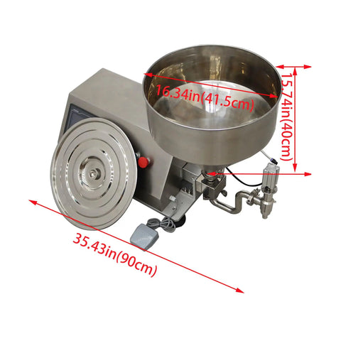 Pro Grade 110V Rotary Pump Filler For Thick Pastes And Runny Liquids With Durable Steel Housing. Dimensions shown.