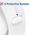 Close-up of Round Wood Toilet Seat With Easy Off Hinges, Wiggle Free Design, and Antimicrobial Protection showing protective bumpers.