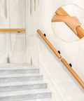 Wall Mounted Indoor Stair Railing Solid Pine Wood Handrail Heavy Duty Grab Bar With Non Slip Grip. Secure grip on staircase.