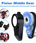 Close-up of 24V High Torque Ride On Motor Upgrade 40000RPM With Gearbox showing pinion and middle gear for electric cars and ATVs.