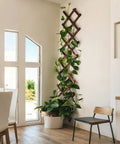 Indoor view of Thick 0.35 Inch Cedar Garden Trellis 13x68 Inch For Climbing Plants Ivy Vine Rose Clematis Outdoor Fence Wall Patio Decor