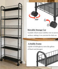 Slim Rolling Storage Cart With Wheels, 6-Tier Narrow Black Shelf On Casters, Space Saving Organizer for Kitchens