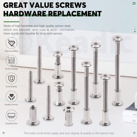 25 Pc M6 X 75mm Socket Cap Bolts And Barrel Nuts Kit With Hex Wrench Silver Binding Screws for Furniture
