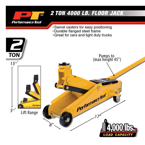 2 Ton Floor Jack With 4000 Pound Capacity Heavy Duty Steel Frame Workhorse For Auto And Garage Lifts Swivel Rear Casters