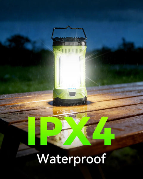 Rechargeable Camping Lantern With 4000LM Bright LED Light 360 Degree All Around Illumination 4600mAh Battery on wet table outdoors