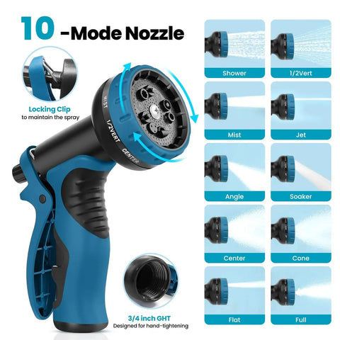 Heavy Duty Metal Garden Hose With Stainless Steel Braided Construction, One Hundred Foot Length, Ten Way Spray Nozzle Options