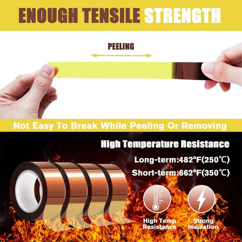 Four Rolls Of 20mm By 16m Heat Transfer Tape For High Temperature Sublimation And Vinyl Press No Residue Easy Peel Polyimide Film Tape