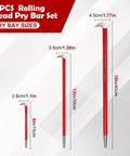 Rolling Head Pry Bar Set 6 Inch, 12 Inch, 16 Inch Heavy Duty Hand Tools for Garages and Machinery Alignment and Prying, Red