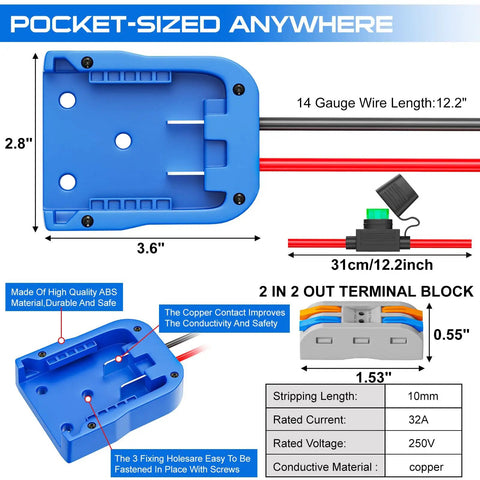 Beefed Up Power Ride Wheel Adapter For Kobalt 24V Battery With Fuse And Wire Terminal, 14 Gauge Wire Power Converter diagram
