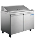 Commercial Nine Point Five Cubic Feet Stainless Steel Sandwich And Salad Prep Table Refrigerator with digital controls and adjustable shelves.
