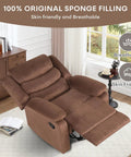 Manual Recliner Chair for Adults With Overstuffed Arms and Back Upholstered Fabric Sofa open in living room.