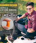 Worksite Earplug Headphones With 29dB Noise Reduction, Foam Earbud Style for protection, man using headphones on mower