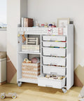Rolling Storage Cart With Top Pegboard And Six Drawers Mobile Utility Cart On Wheels With Locking Brakes Craft Organizer