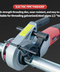 No Sweat Portable Electric Pipe Threader With Brawny 2000 Watt Copper Motor showing steel threading dies for pipes 1/2 to 2 inches.