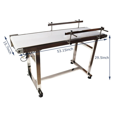 Beefy Stainless Steel PVC Flat Belt Conveyor With Adjustable Speed And Double Guardrails For Industrial Transport, 53.15 Inch Long