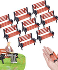 Eight Piece 1 To 24 Scale Mini Park Street Bench Set For Dollhouse And Fairy Garden Brown Tiny Benches For Train Platform