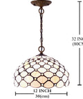 Tiffany Style Cream Amber Bead Stained Glass Pendant Light Fixture, 12 Inch Wide Shade, 32 Inch Hanging Cord With 24 Inch Chain