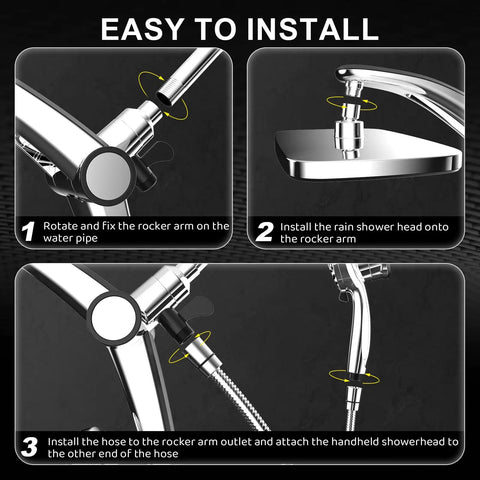 12 Inch Badass High Pressure Rain Shower Head With Detachable Handheld Spray Combo And Rock Solid Magnetic Bracket Featuring Adjustable Angle Settings For Killer Water Flow