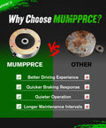 Front view of MUMPPRCE golf cart motor brake on left; rusted OTHER brake disk on right