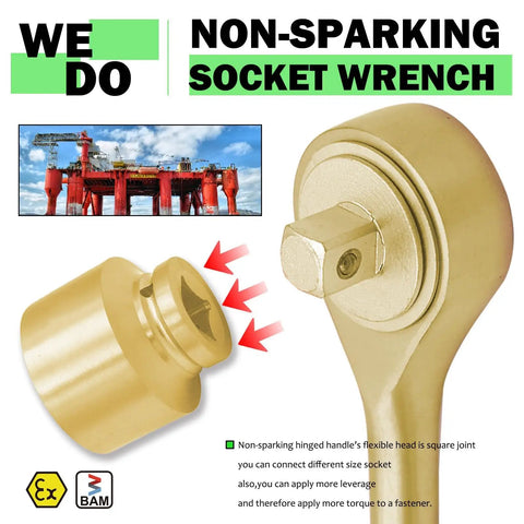 Non-Sparking 21 Piece Tool Set With 17 Metric Sockets Three-Quarters Inch Drive Ratchet Wrench Sliding T-Handle Extension Aluminum Bronze