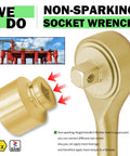 Close-up of socket and ratchet head from Spark-Free Aluminum Bronze 25-Piece Tools Kit For Half Inch Drive.