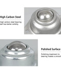 Close-up of Heavy Duty Roller Ball Transfer Bearings Set Of Eight Slick Rolling Casters with polished carbon steel finish.